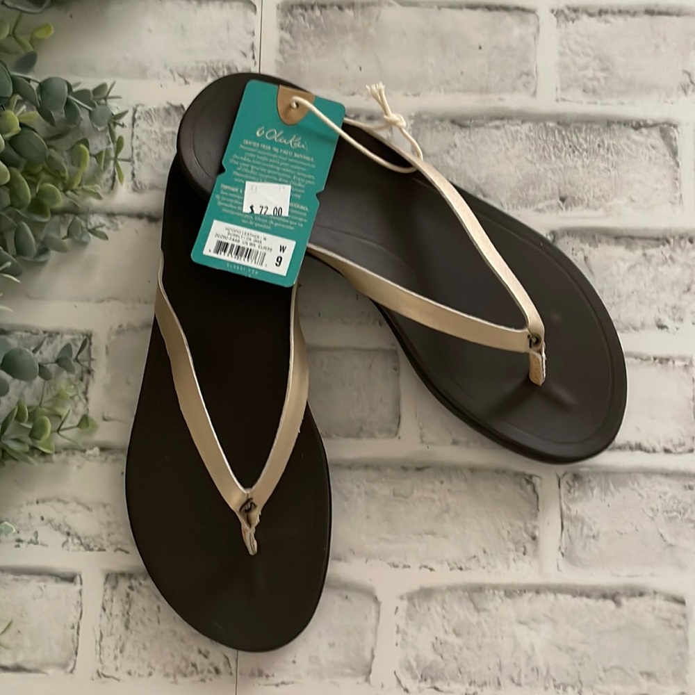 OluKai Ho’opio Leather Bubbly/Dk Java Flip Flops
